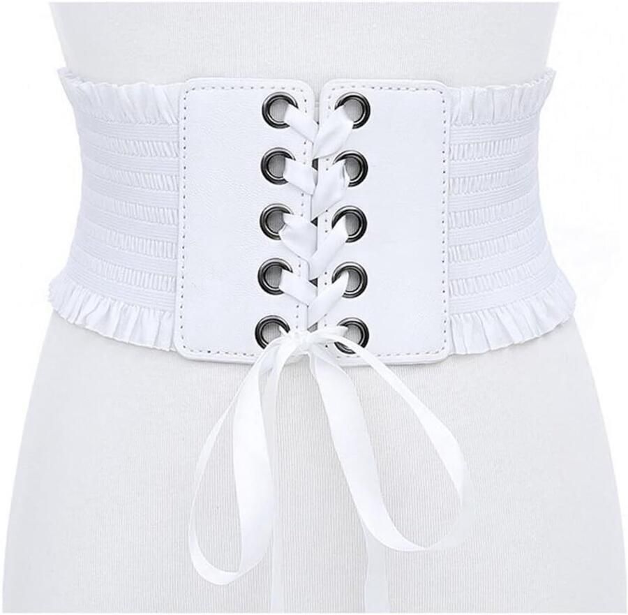 Elegante Kanten Laarzen met Brede Band voor Dames Elastische Taille Cincher Corset in Wit voor een Flatterende Pasvorm