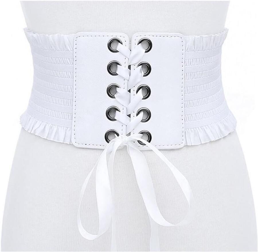Elegante Kanten Laarzen met Straps voor Dames Brede Tailleband en Elastische Corset Cincher in Wit