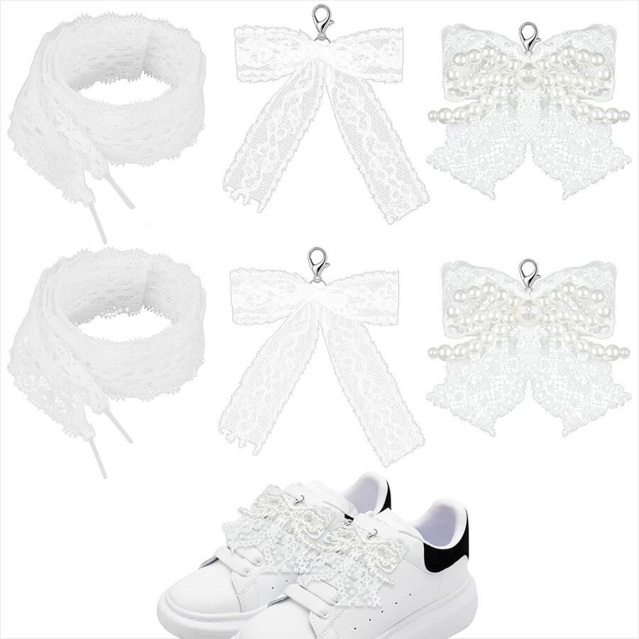 Elegante parel en kant strik schoenjuwelen 6 stuks decoratieve charms voor sneakers voor dames