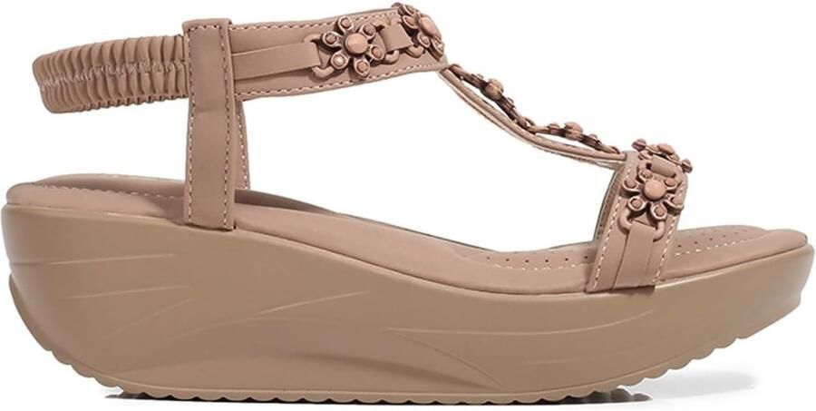 Elegante Wedge Sandalen voor Dames met Bloemen T-Bar en Elastische Slingback Perfect voor Zomer en Feestjes