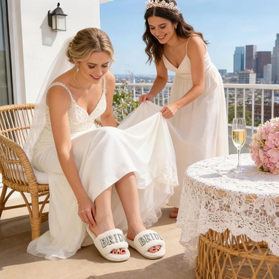 Elegante witte bruidsschoenen voor de bruiloft comfortabele trouwschoenen en slippers voor vrijgezellenfeesten