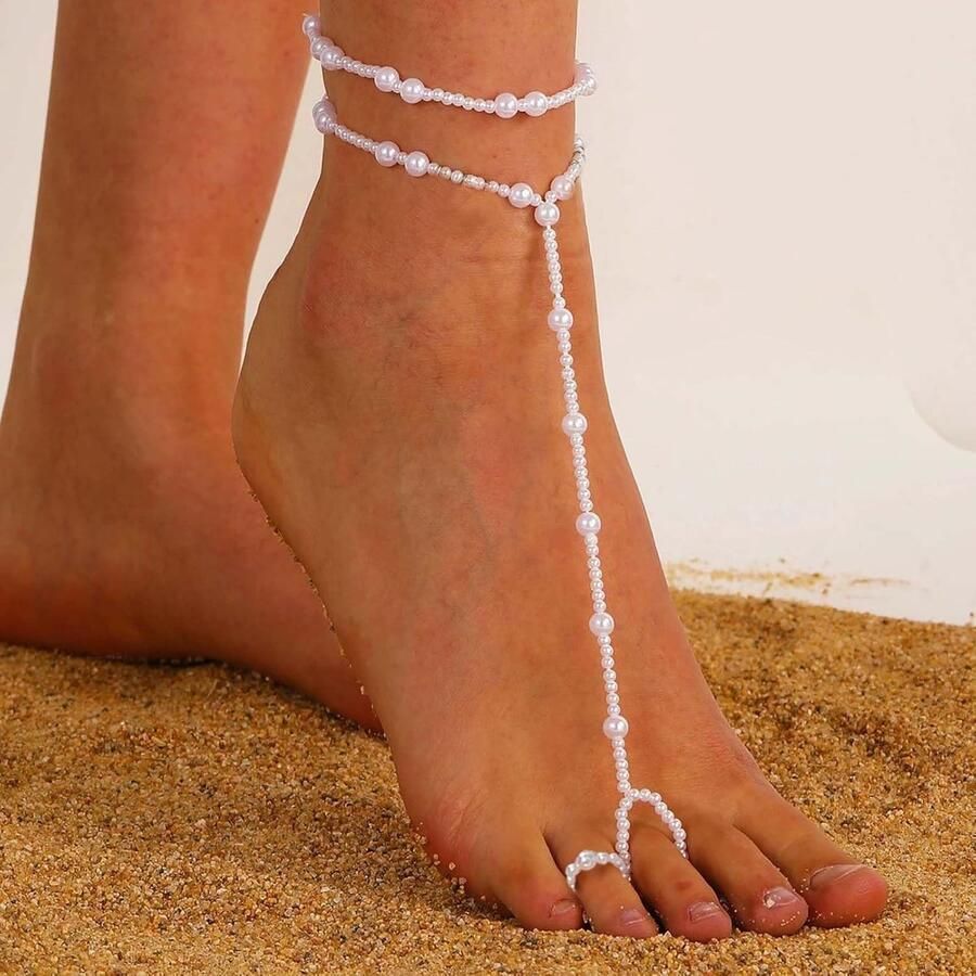 Elegante Witte Parels Sandalen voor de Voeten Zomer Enkelband Trouwringen en Voetkettingen voor Dames Perfect voor Feestjes en Speciale Gelegenheden