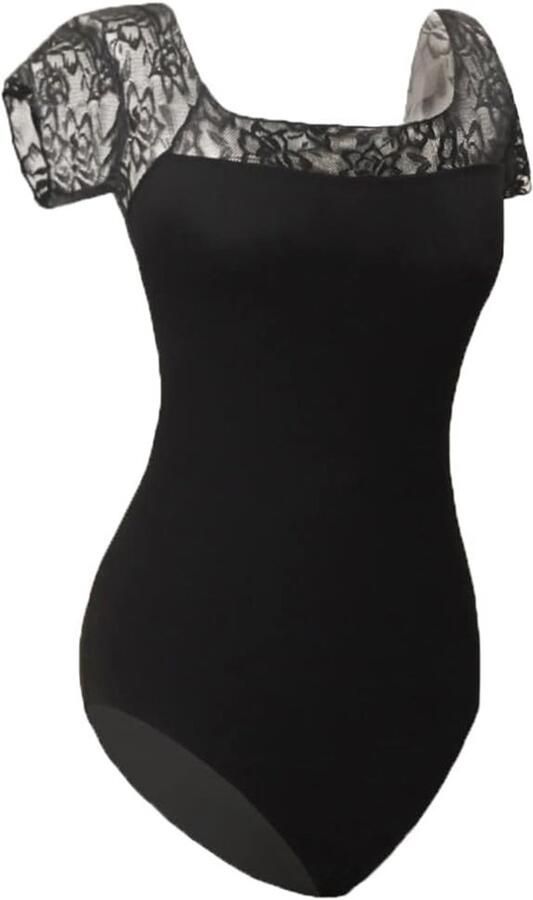 Elegante zwarte balletbody voor volwassenen met korte mouwen ideaal voor ballerina's en dansers