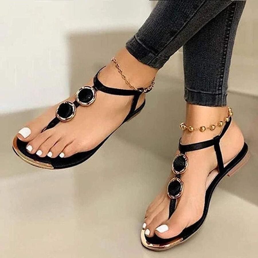 Elegante Zwarte Sandalen voor Dames met Enkelbandje Comfortabele Flip Flops voor Zomer en Strand