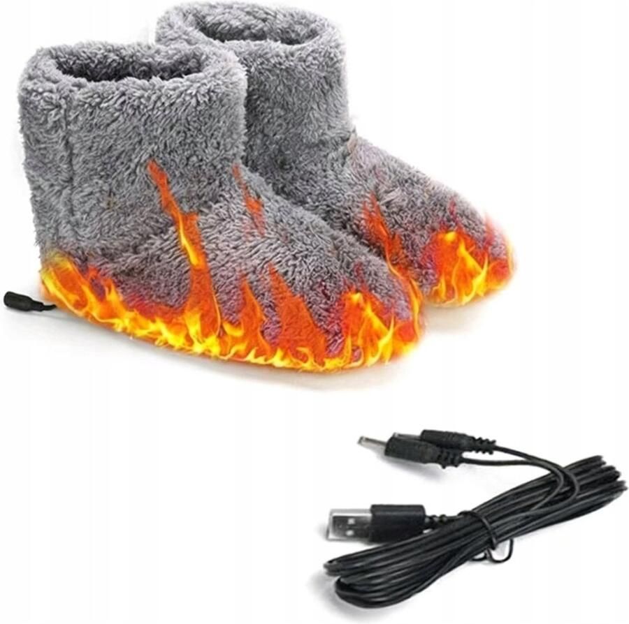 Elektrisch Verwarmde Pantoffels Grijs USB Oplaadbaar