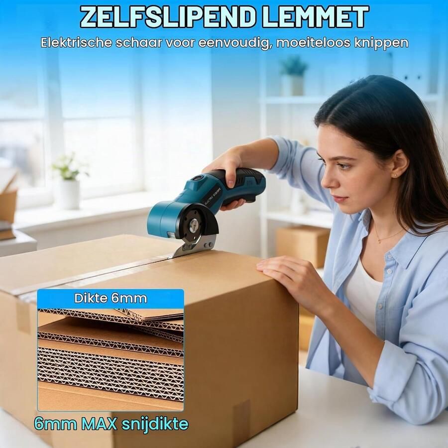 Elektrische Schaar met Veiligheidsvergrendeling 4.2 V Elektrische Schaar met 2 Zelfslijpende Messen LED-Verlichting voor Plastic Leer Karton Tapijt Dozen