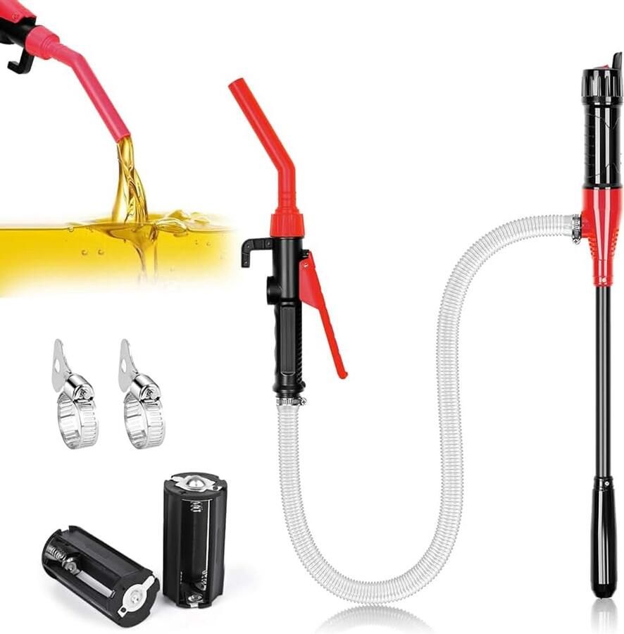 Elektrische transferpomp op batterijen elektrische overlooppomp sifon draagbare automatische afzuiging benzinepomp 2 4 GPM gas (rood)
