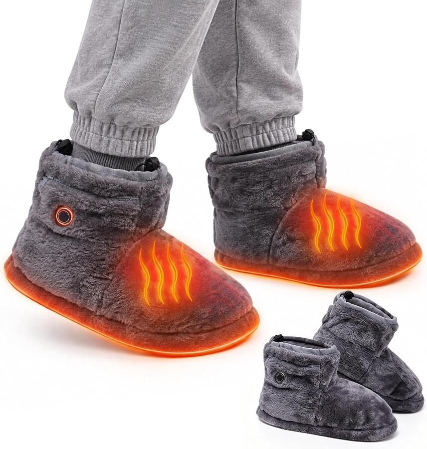 Verwarmbare Pantoffels voor en 5 Warmtestanden USB Pluche Elektrische Voetverwarmer Koolstofvezelverwarming Verwarmde Huisschoenen voor Thuis en Kantoor