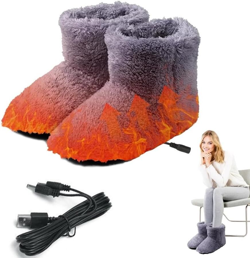 Elektrische Verwarmde Slippers USB Verwarmde Schoenen Oplaadbare Voetverwarmer voor de Winter Pluche Slippers voor Koude Voeten Dames