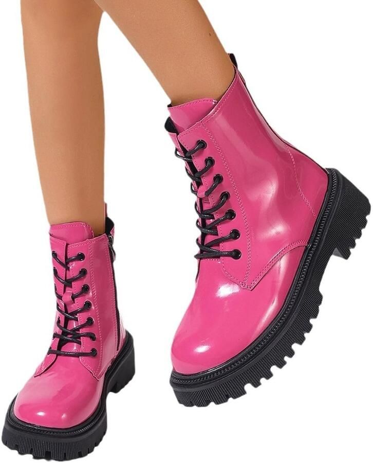 Elzusha Dames Lakleer Platform Combat Boots