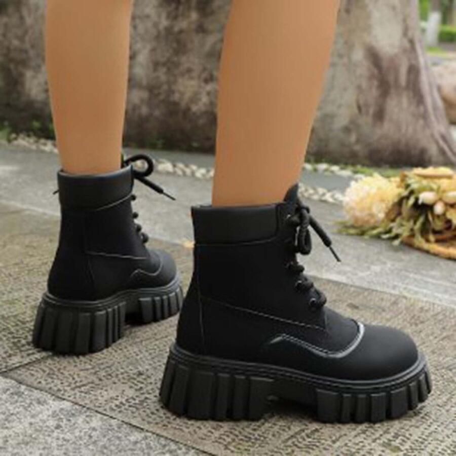 Elzusha Dames Platform Combat Boots met Vetersluiting en Chunky Zool