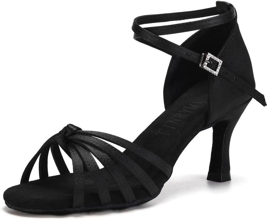 Elzusha Elegante Latin Dansschoenen voor Dames Satijn met Suède Zool en Gespsluiting - Foto 1