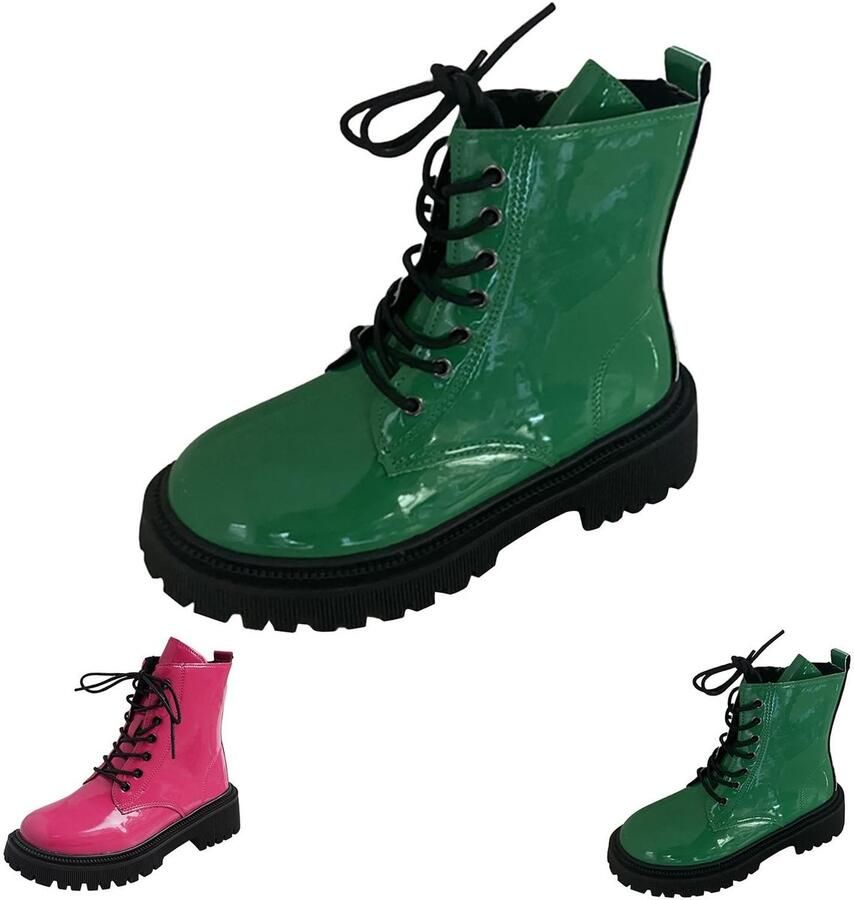 Elzusha Dames Glanzende Lakleer Combat Boots met Platform