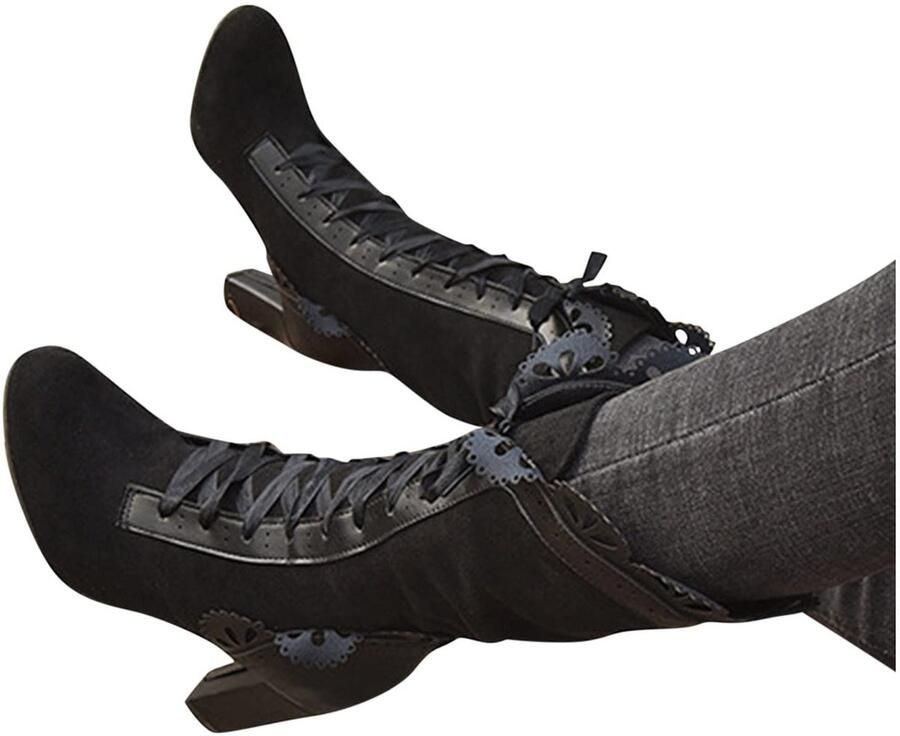 Elzusha Gothic Lolita Laarzen met Kant Trim en Lint Vetersluiting
