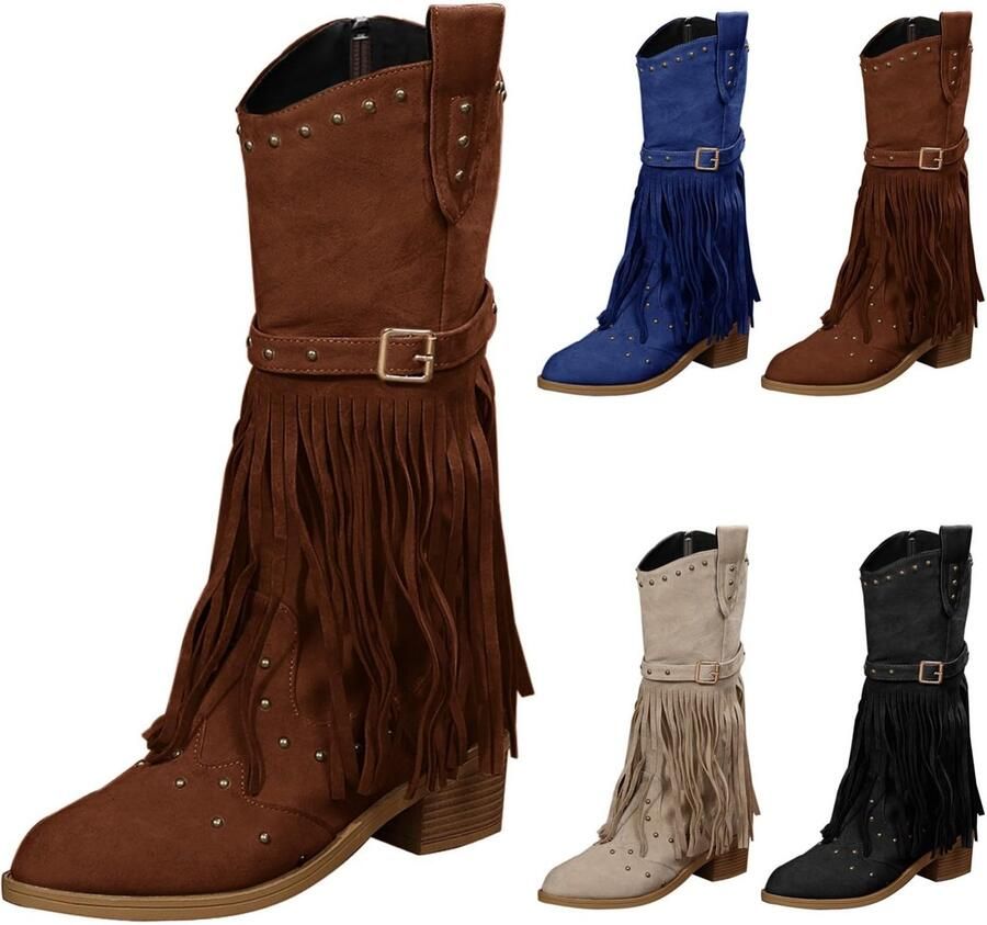 Elzusha Halfhoge Westernlaarzen met Franjes en Studs