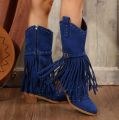 Elzusha Halfhoge Westernlaarzen met Franjes en Studs - Blauw