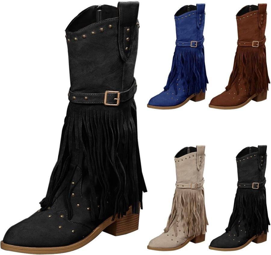 Elzusha Halfhoge Westernlaarzen met Franjes en Studs - Foto 1