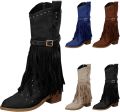 Elzusha Halfhoge Westernlaarzen met Franjes en Studs - Zwart
