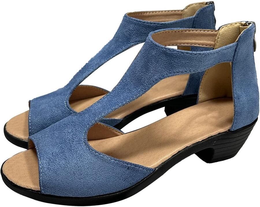 Elzusha Suede Danslaarzen met Open Teen en Hoge Hak voor Dames in Blauw