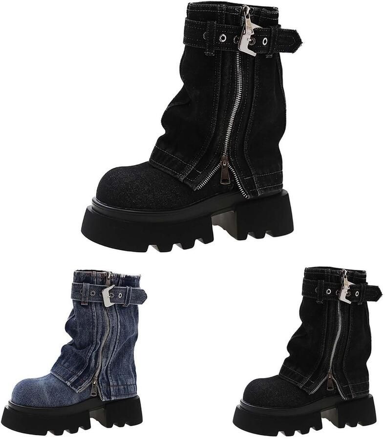 Elzusha Suède Platform Mid Calf Laarzen met Ritssluiting voor Dames