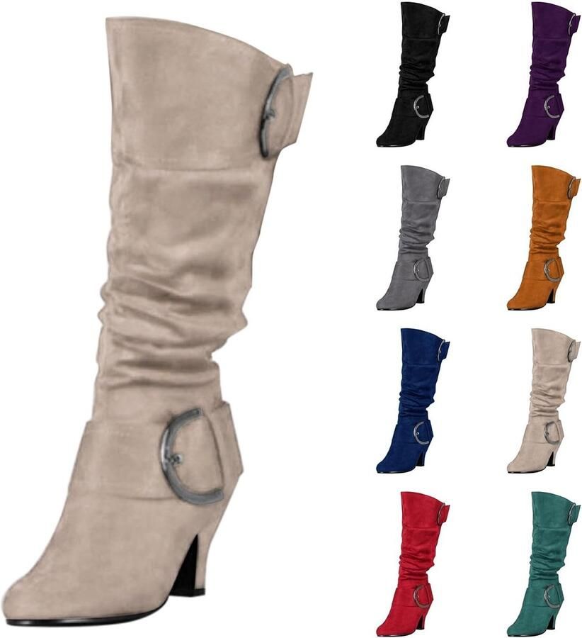 Elzusha Suede Slouch Knie-Hoge Laarzen met Blokhak