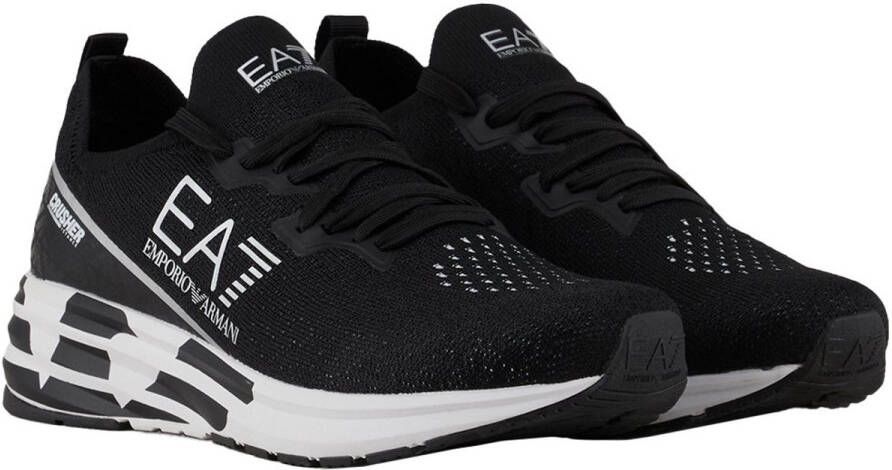 Emporio Armani EA7 Zwarte Witte Mesh Sneaker Trainingschoenen Zwart Dames