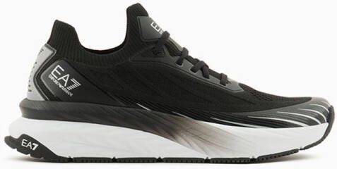 Emporio Armani EA7 Zwarte Gebreide Sneakers Logo Print Black Heren