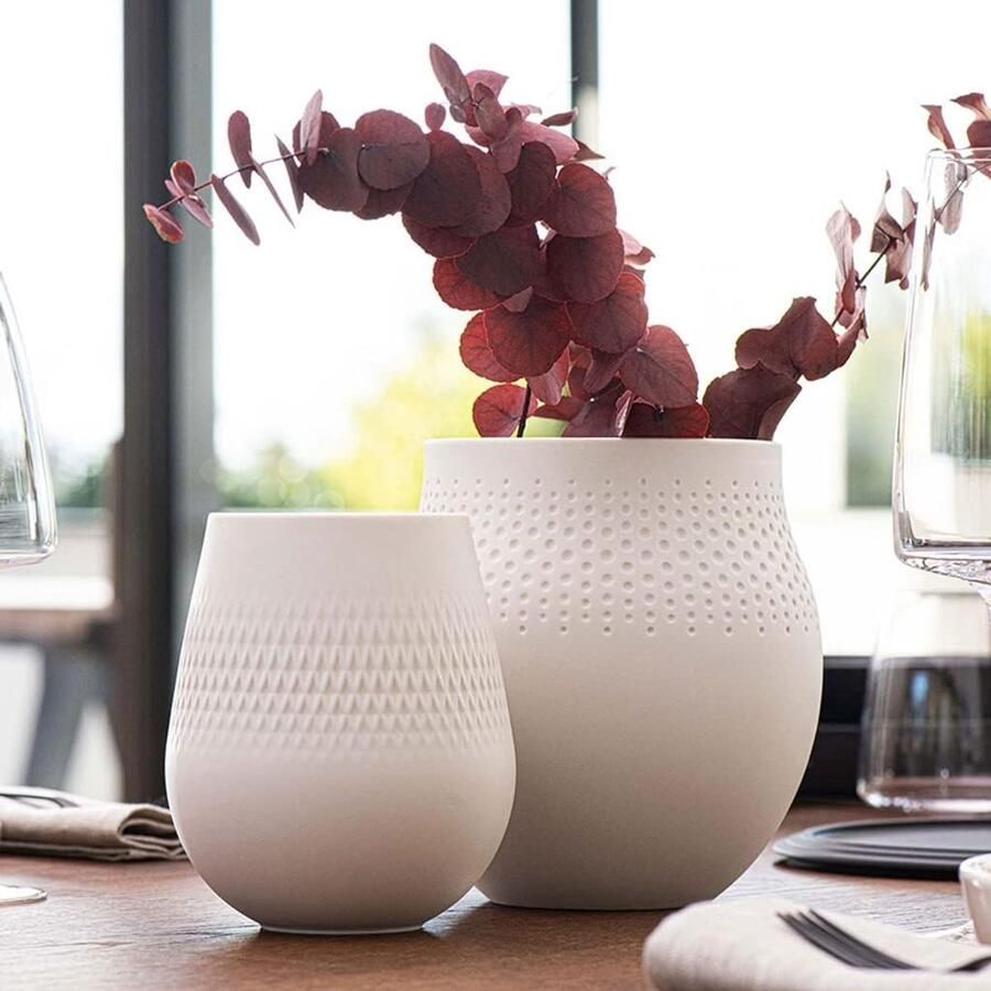 & Boch Manufacture Collier blanc Vaas Carré groot 20 5x20 5x Premium porseleinen vaas mat witte textuur alleen voor decoratie houdt bloemen of staat alleen als decor
