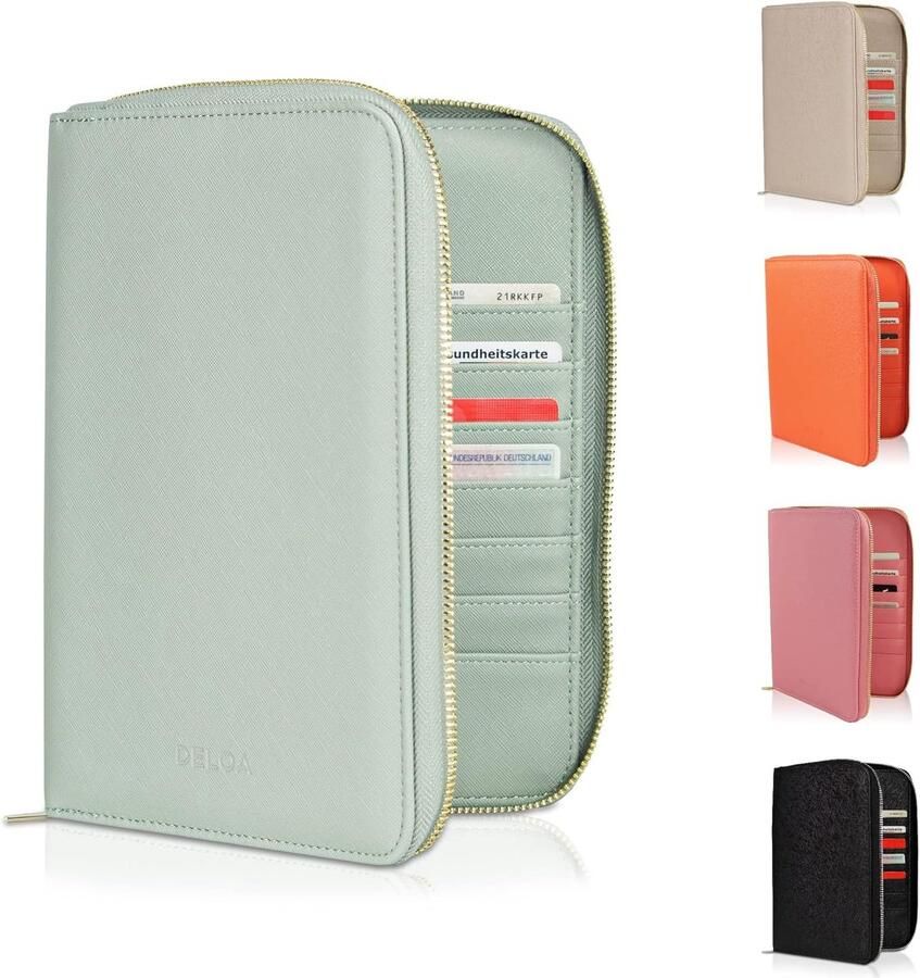 & gezinsorganisator U-boekje organizer 3-in-1 documententas met vak voor vaccinatiepaspoort en paspoort in Saffiano kunstleer munt Modern