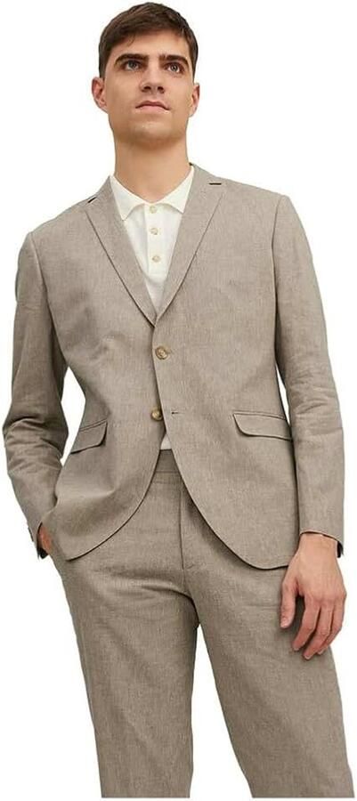 & JONES Jprriviera Linen Blazer voor heren slim fit Sn Beige Fit: slim fit