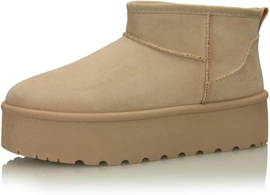 Enkellaarsjes Dames Warm Gevoerde Plateaulaarzen met Profielzool