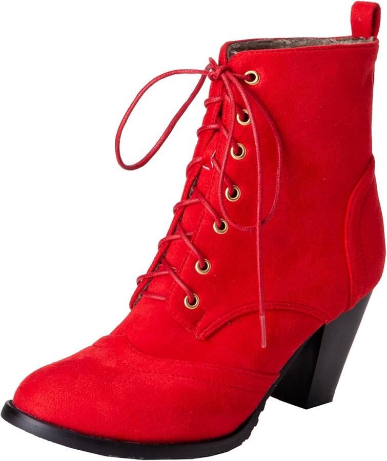 Enkellaarsjes met Blokhak en Veters Comfortabele Ronde Neus Verstelbare Veters Stabiele Hak Warme Bontvoering