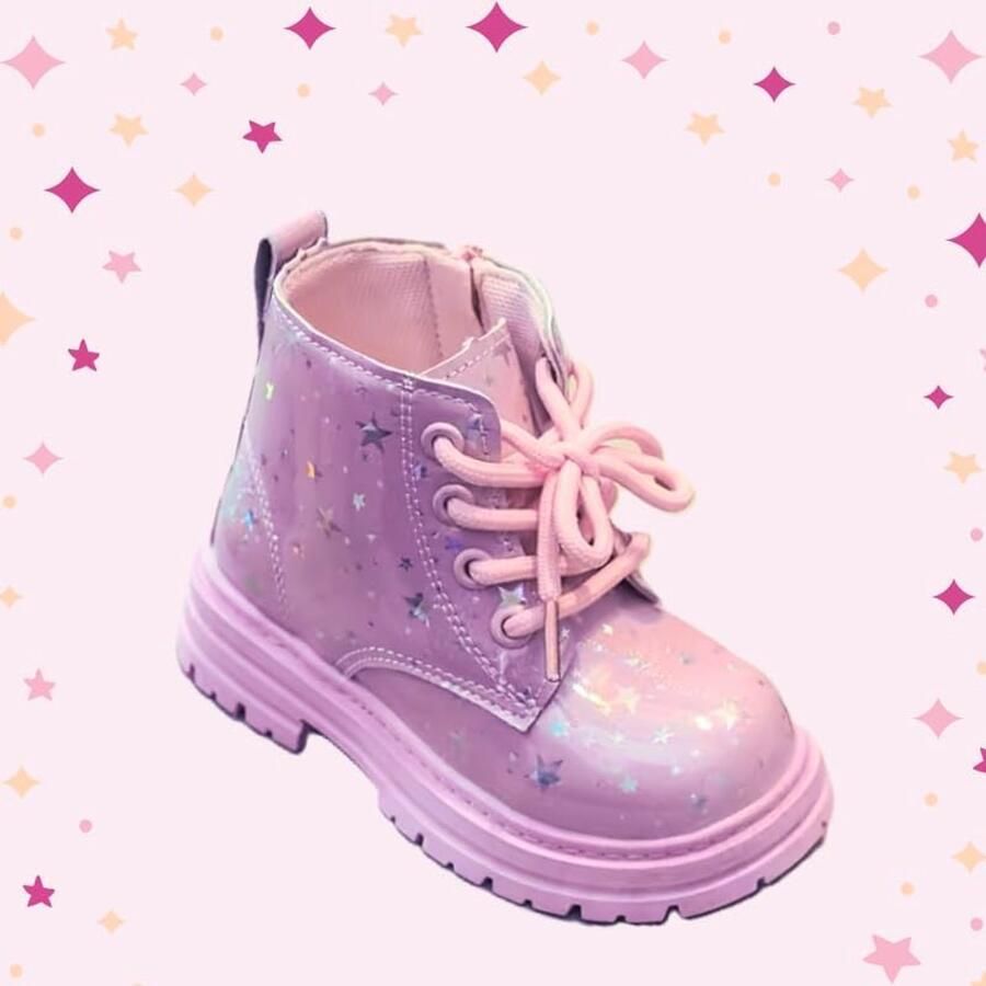 Enkellaarsjes voor meisjes met glinsterende sterren antislipzool veters en ritssluiting casual design combatstijl
