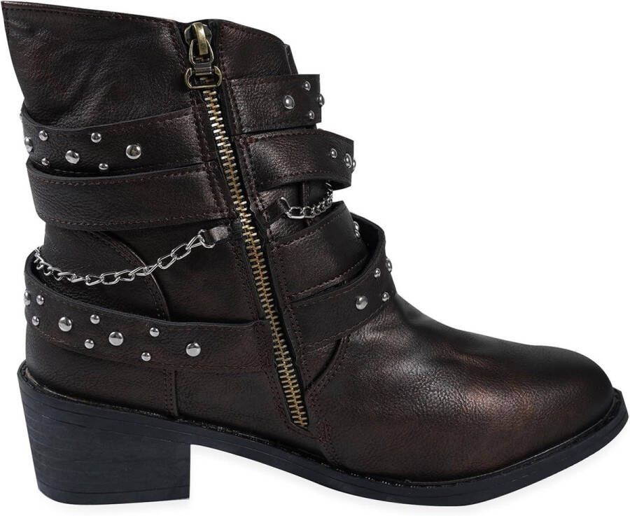 Enkellaarzen met lage blokhak kanten details en ritssluiting Bruin uk tot 8uk Dames Winterlaarzen Comfortabel & Stijlvol