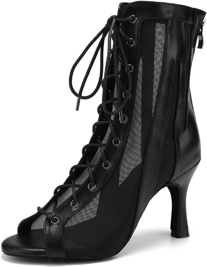 Dames enkellaarzen open teen vetersluiting ballroom tango performence party latin salsa dansschoenen model QJW-7235 ShopVlot