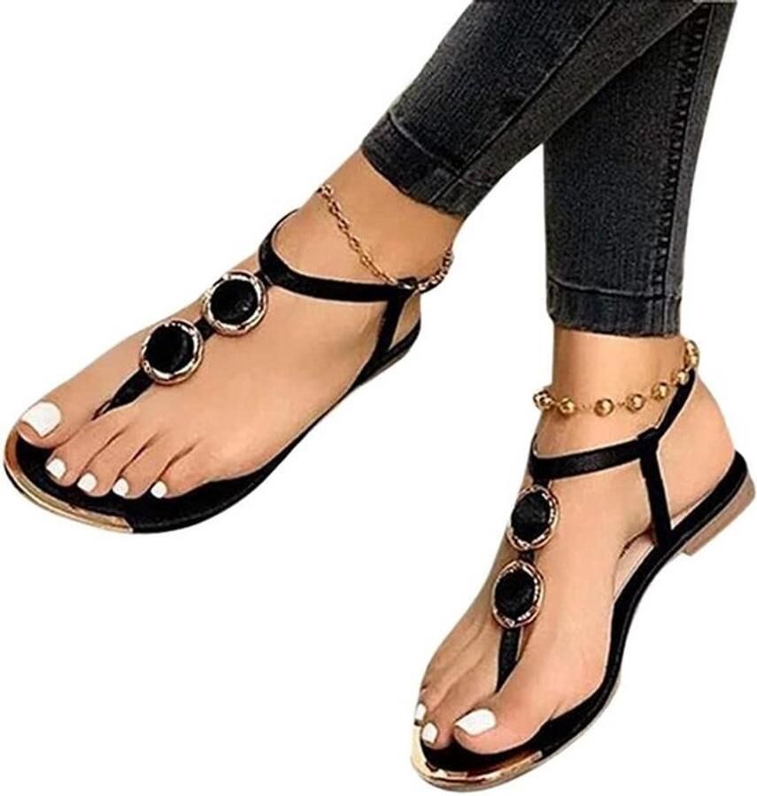 Enkelriem sandalen voor dames Comfortabele flip-flops voor de zomer Stijlvolle zwarte strandschoenen