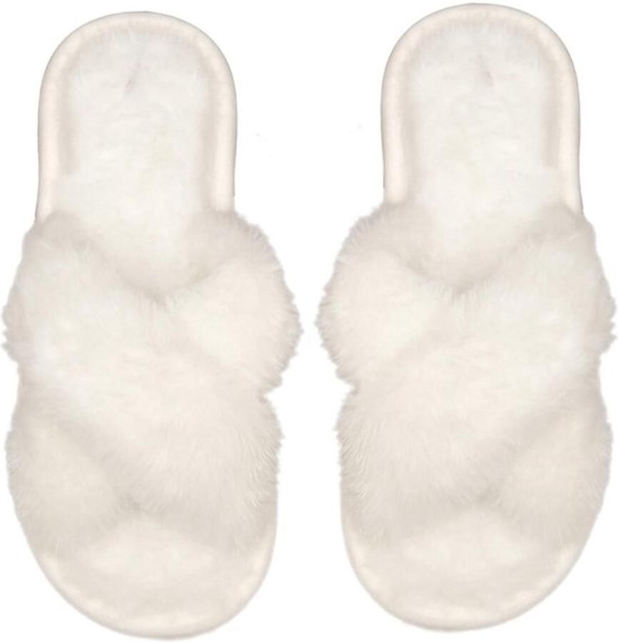 EQLEF Pluche pantoffels wollig kruisband warme pluche winterslippers voor bruid en bruidsmeisje