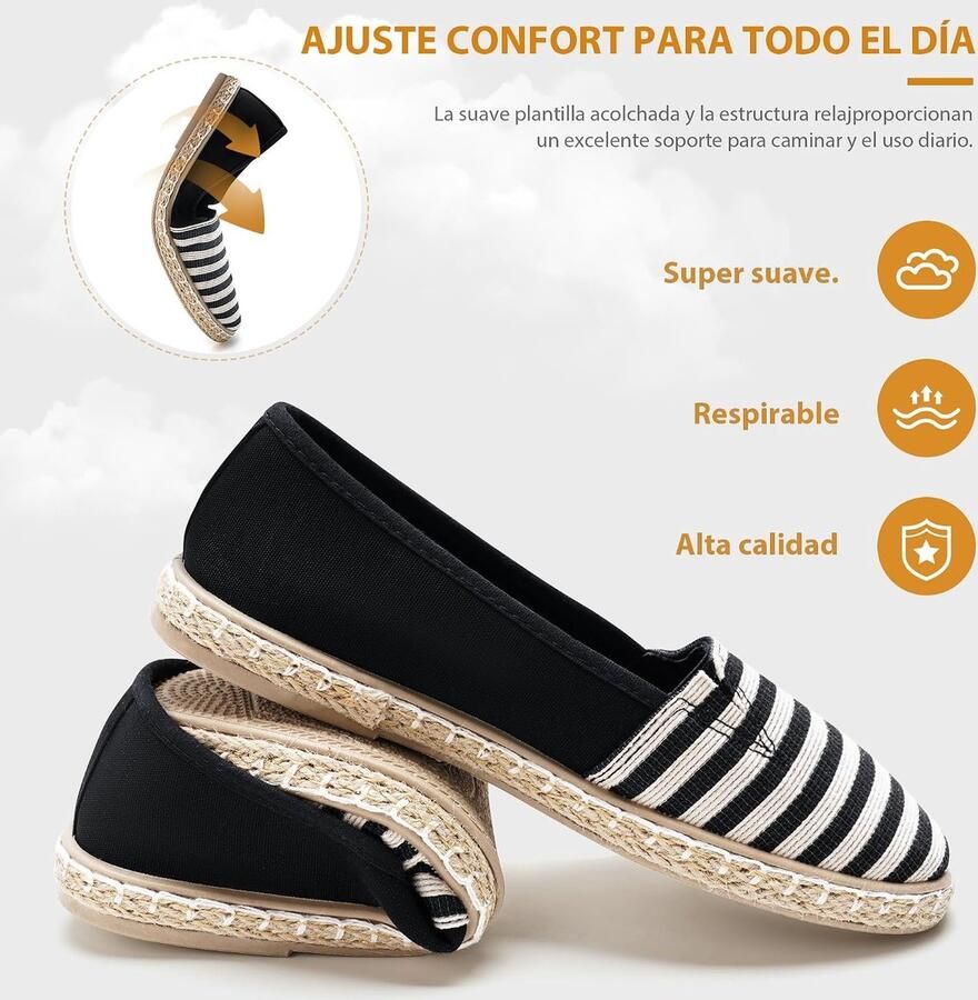 Espadrilles ballerina's dames gestreept lichtgewicht ademend en comfortabel SnelShoppen