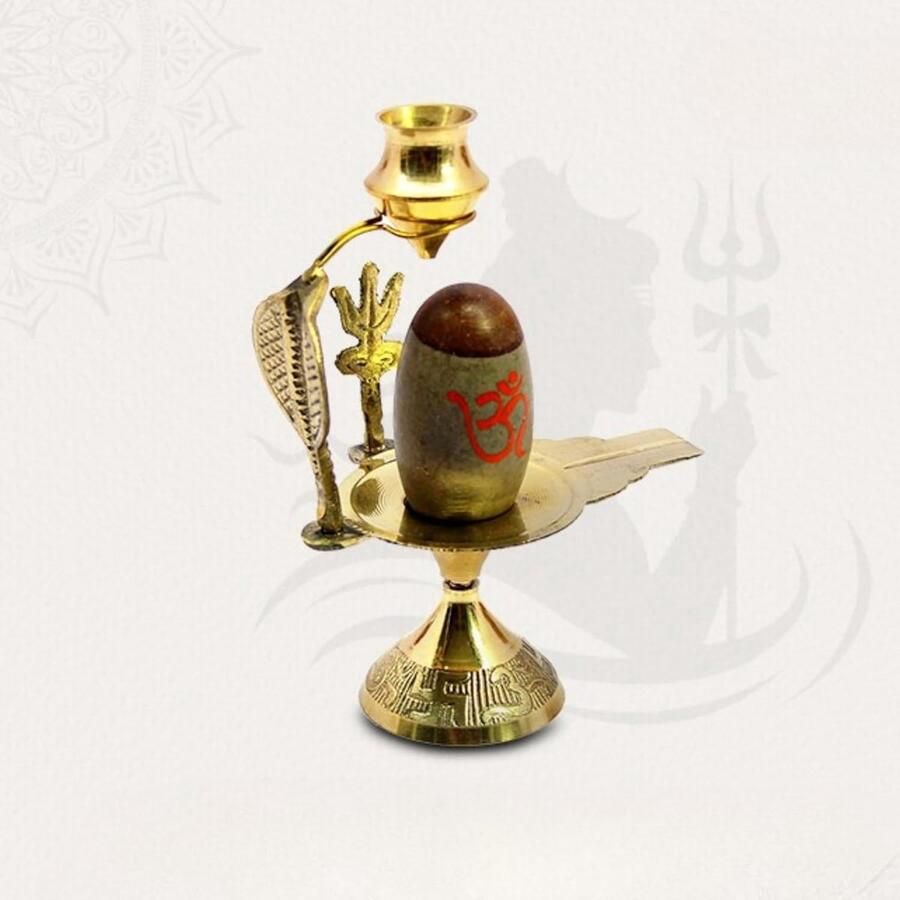 ESplanade Narmadeshwar Shiva Lingam Shiv Ling met messing waterkruik en Trishul