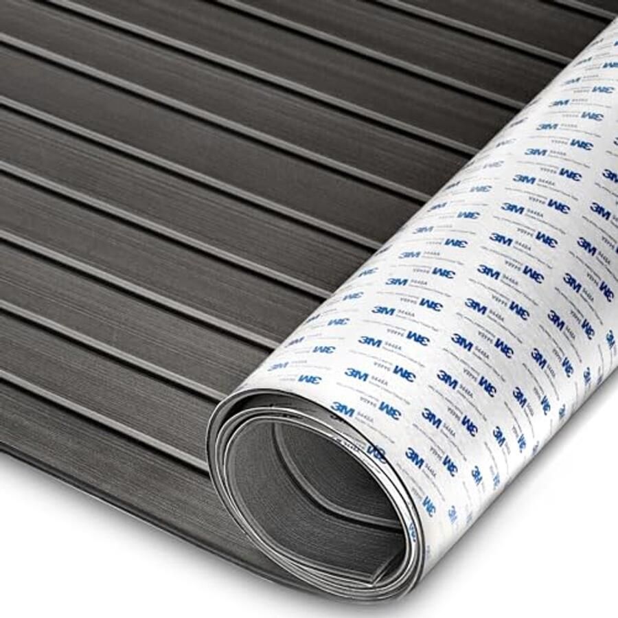 EVA-schuim bootvloeren met zelfklevende achterkant Antislip Terrasplanken in Donkergrijs met Zwarte Naadlijnen