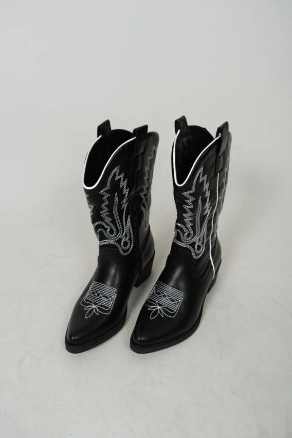 Evi cowboy laars | Schoenen dames | Cowboy laarzen | Sierlijke opdruk | Stoer | Trendy | Leatherlook | Kleur Zwart