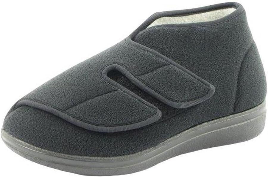 Extra Brede Pantoffels Zwart met Klittenband Optimale Comfort voor Brede Voeten