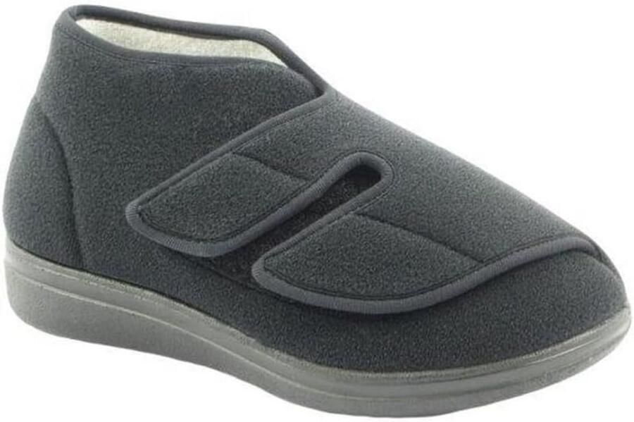 Extra Brede Pantoffels Zwart Verstelbaar Klittenband Uitneembaar Voetbed