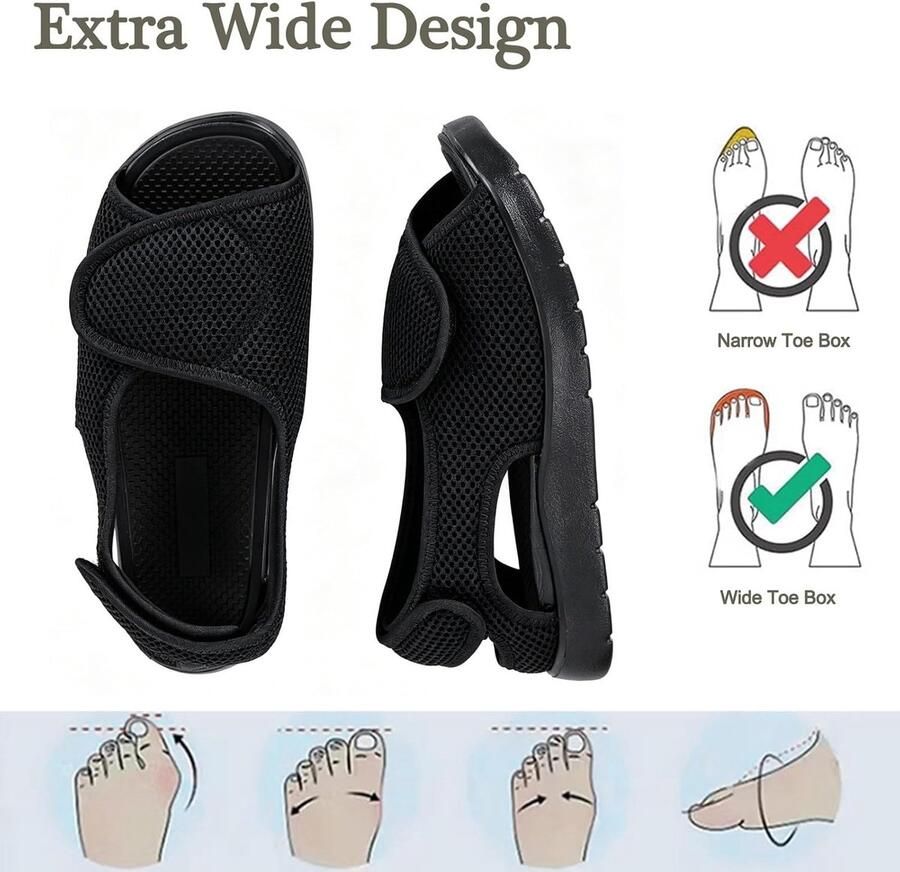 Extra brede sandalen voor en senioren schoenen met klittenbandsluiting herenpantoffels verstelbare bandages schoenen voor gezwollen voeten zomer