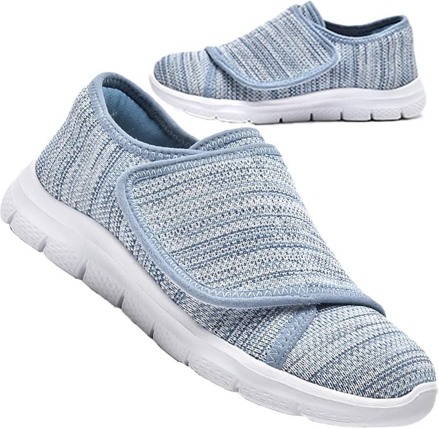 Diabetische Oedeem Schoenen Dames Extra Breed Blauw Verstelbaar Lichtgewicht Wandelschoenen voor Gezwollen Voeten