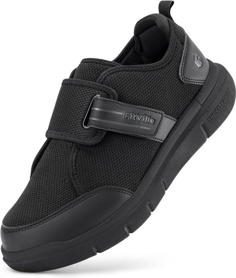 Extra Wijde Herenschoenen met Klittenband voor Senioren Comfortabele Wandelschoenen