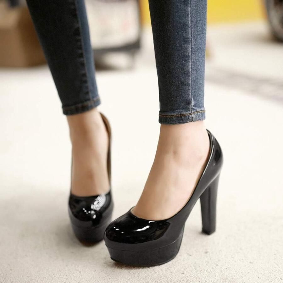 Fashion Ronde Toe Stiletto Slip-on Super Hoge Hak met Comfortabel Gemakkelijk Wandelen Platform Avondfeest Pumps voor Vrouwen Grote Maat Z99-10s
