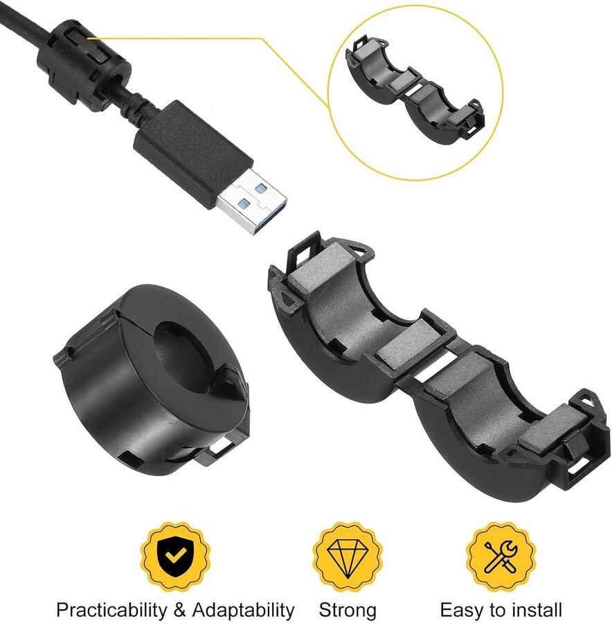 Ferriet-filters ringkern RFI EMI ruisonderdrukking kabelclip ID 15 mm voor elektronische apparaten industrie zwart stuks