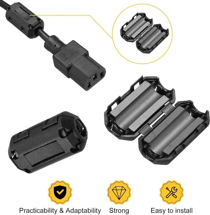Ferriet-filters ringkern RFI EMI ruisonderdrukking kabelclip ID 7 mm standaarduitvoering voor elektronische apparatenindustrie zwart grijs 6 stuks