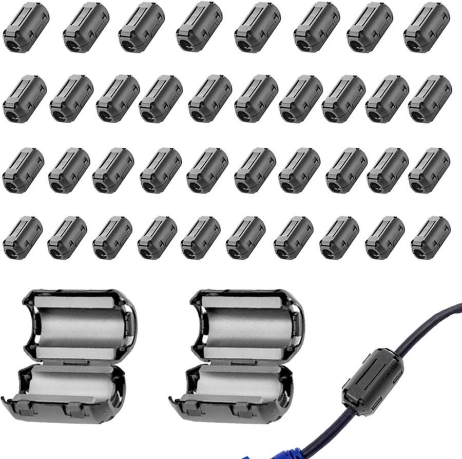 Ferrietkernen voor kabel 40 stuks Ferrite ring Core vouwferriet opsteekbare ferrietring vouwferrietkern kabelklem voor kabel RFI EMI 3 5 5 7 9 mm binnendiameter zwart